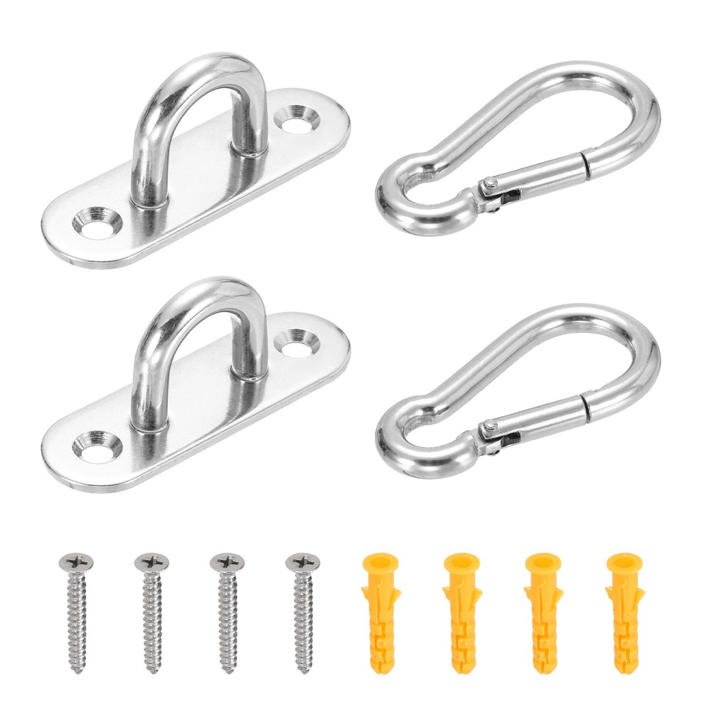 2Set M8 Eyelet Bracket Set Elliptic Hook Plate and Hook, Silver