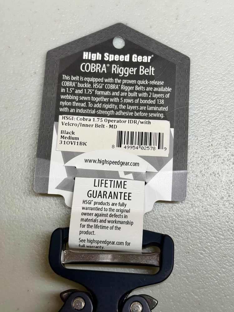 HSGI Cobra Operator Belt 1.75" w/ Hook & Loop Inner Belt Size: Medium Black