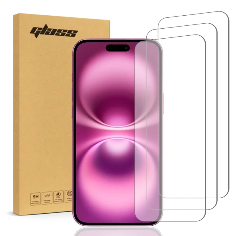 For Apple iPhone 16 + Plus 2.5D Tempered Glass Screen Protector (3 Per Pack)