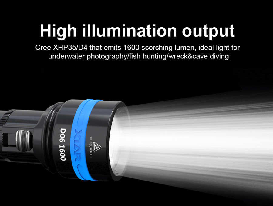 XTAR D06 1600 LED Force Beam Scuba Diving Flashlight Torch