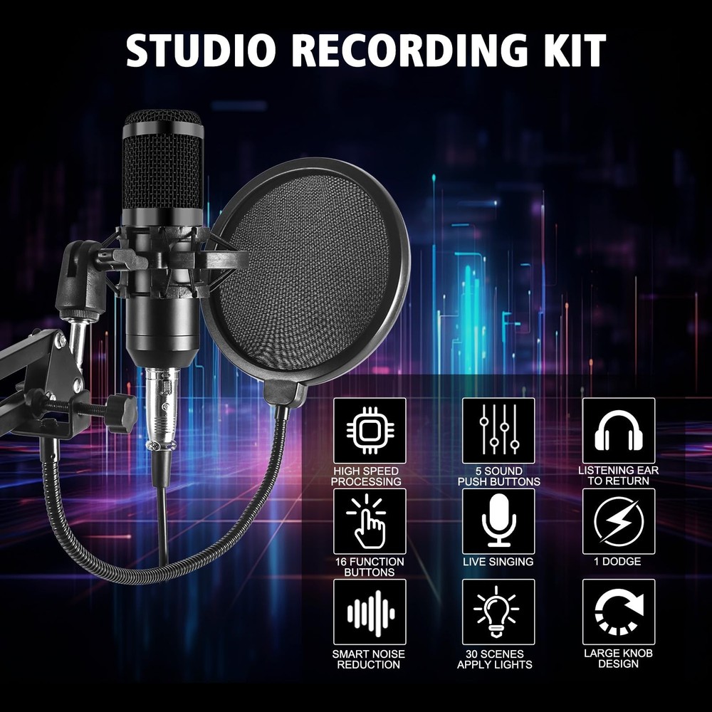 ALSO GO Podcast Equipment Bundle, Professional BM-800 Black