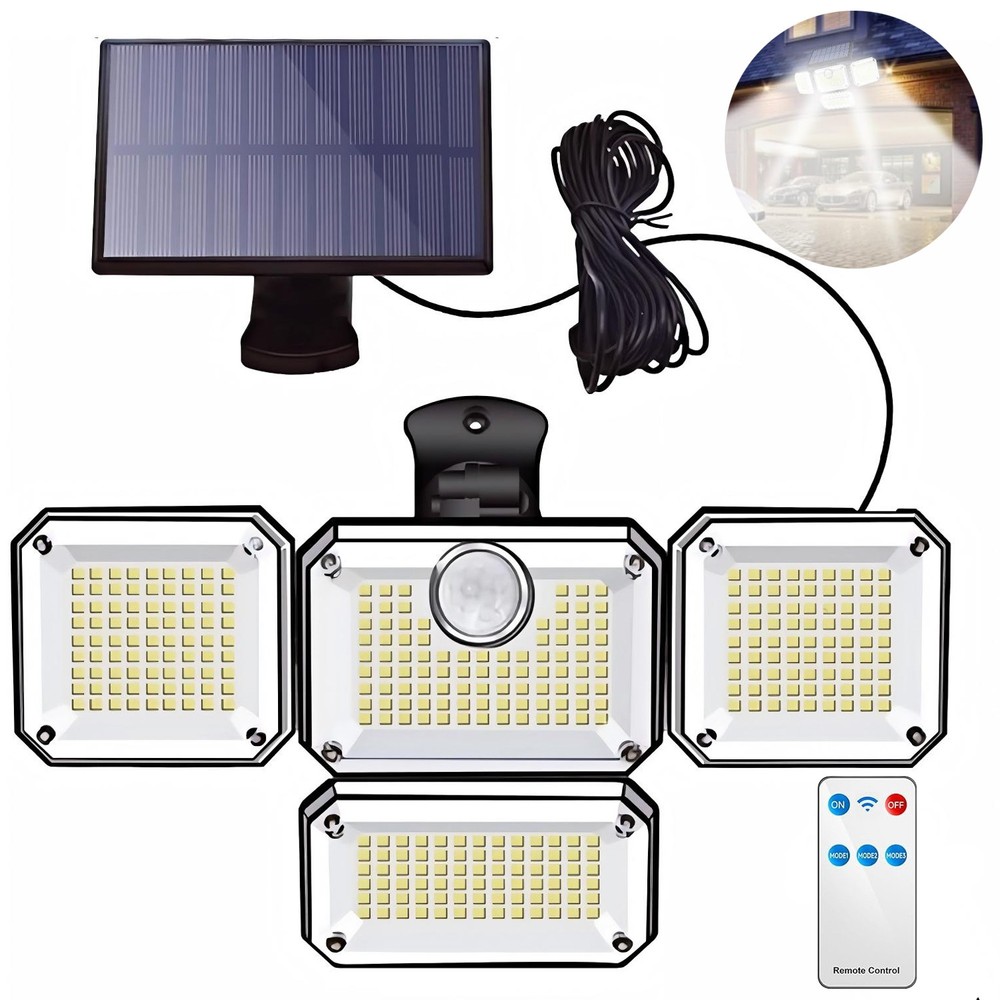 Solar Lights Outdoor 3000LM 333 LED Motion Sensor 3 Heads Security Flood Light
