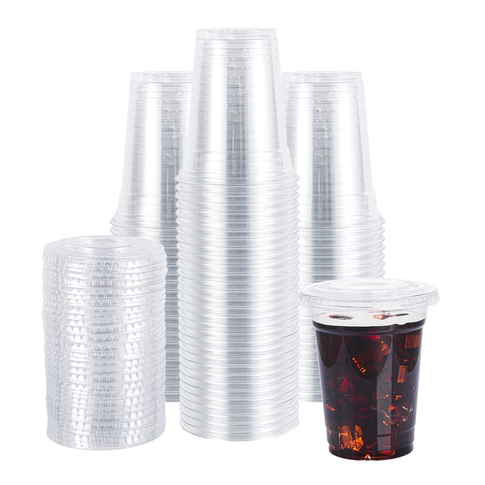 200 Pack 12Oz Plastic Cups with Lids, Clear Cups with Lids, Disposable Cups T...