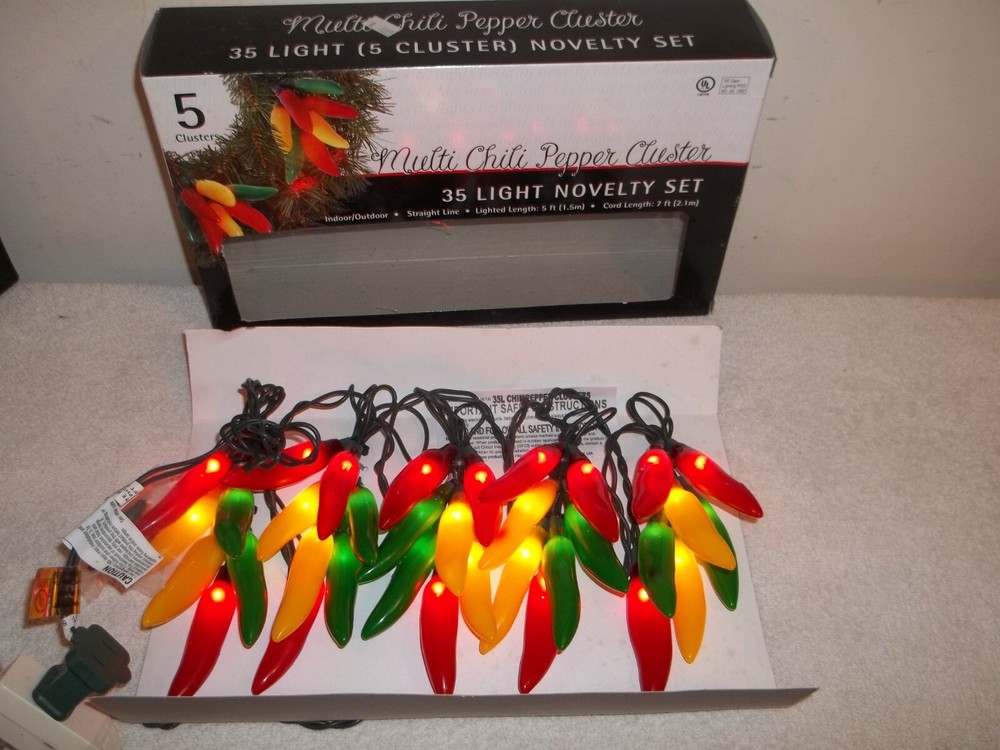 Vtg 2002 Target New 5 Cluster Multi Color Chili Pepper String 35 Light Set