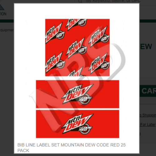 BIB LINE LABEL SET MOUNTAIN DEW CODE RED 25 PACK # CP011207