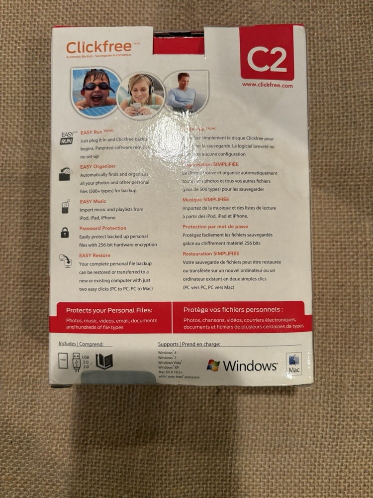 Clickfree Automatic Backup C2 750GB Portable Backup for Mac & PC New