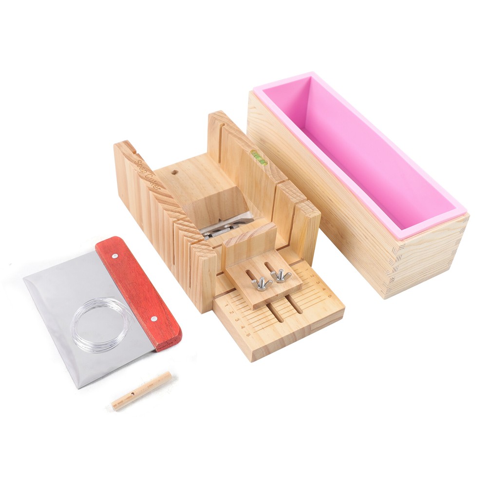 3PCS Soap Making Tool Kit with Adjustable Wooden Cutter & Mold