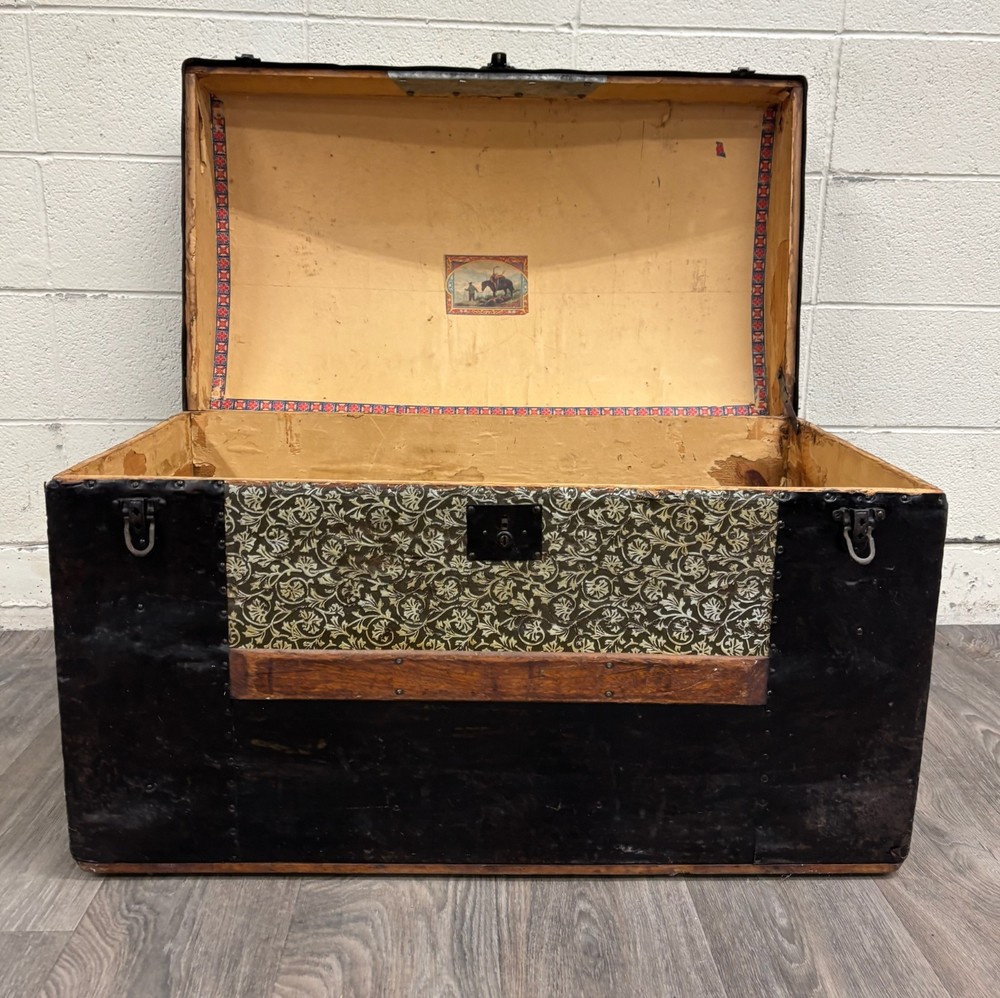 Antique Camel Back Steamer Trunk Chest