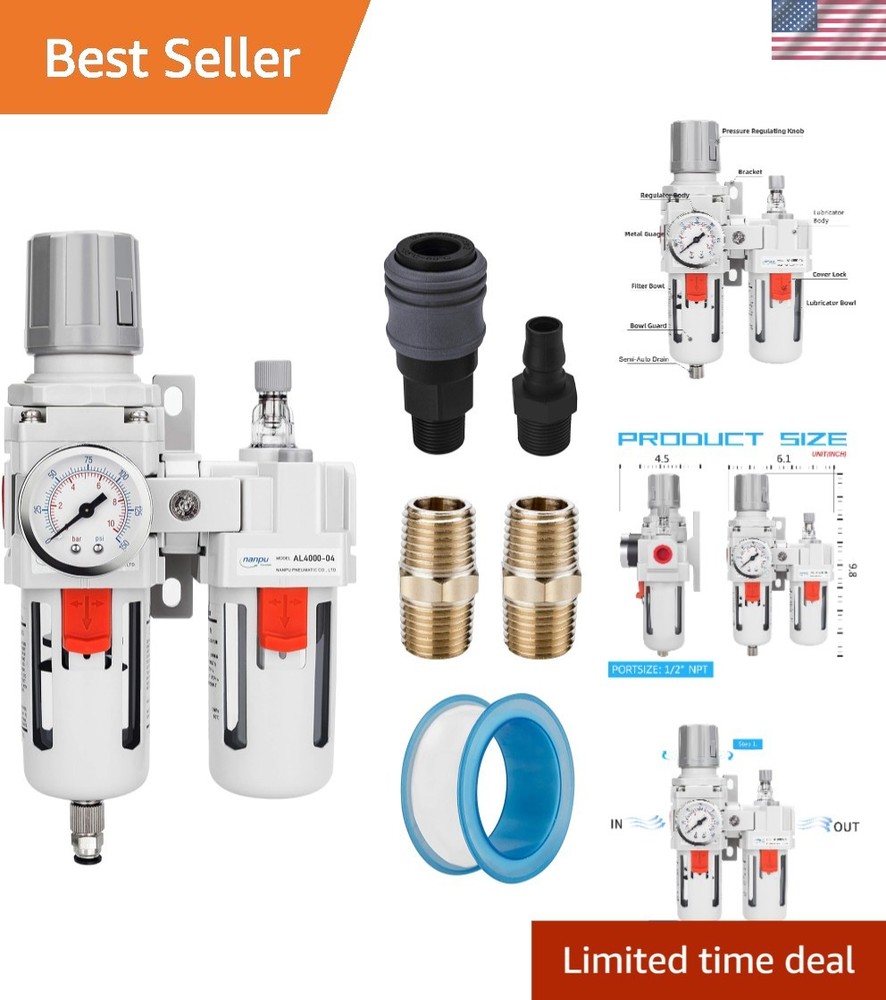 High-Performance 1/2" NPT Air Filter Regulator Lubricator with Semi-Auto Drain