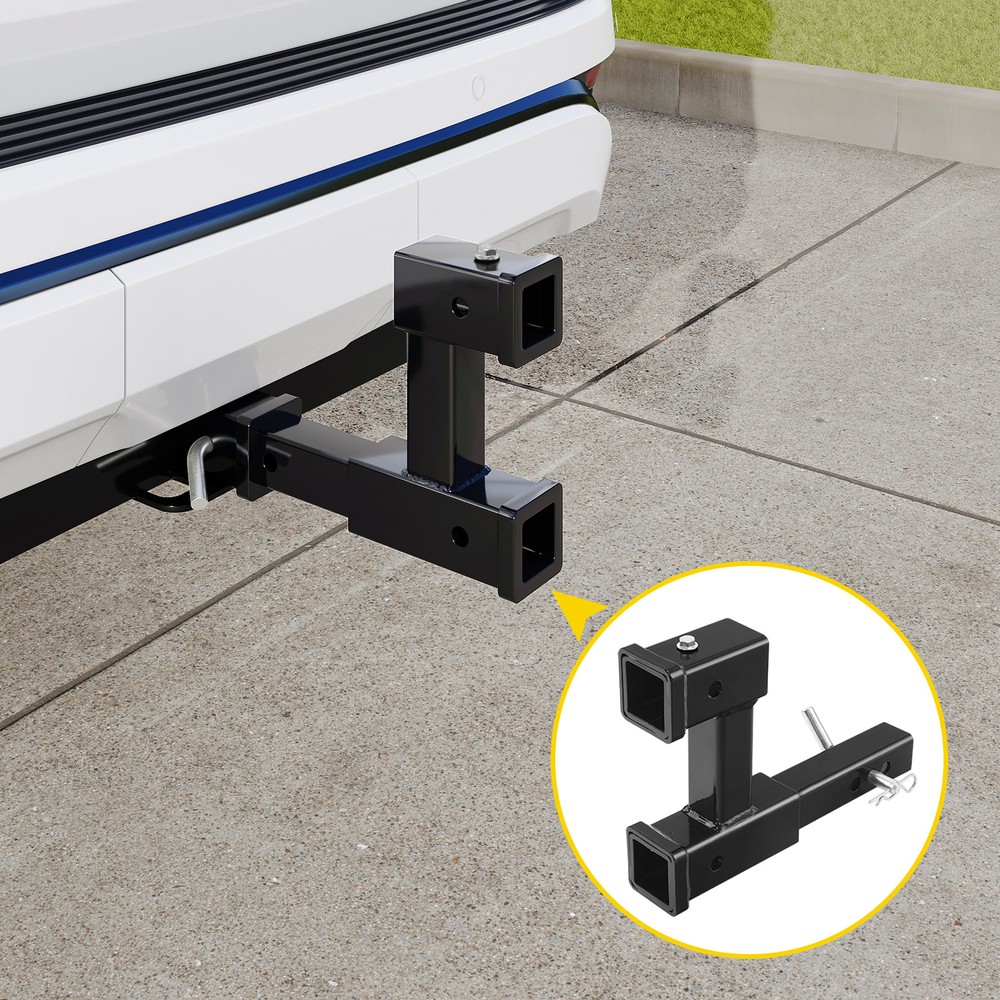 Dual Hitch Receiver 2" Trailer Double Post Extension Riser Adapter Extender