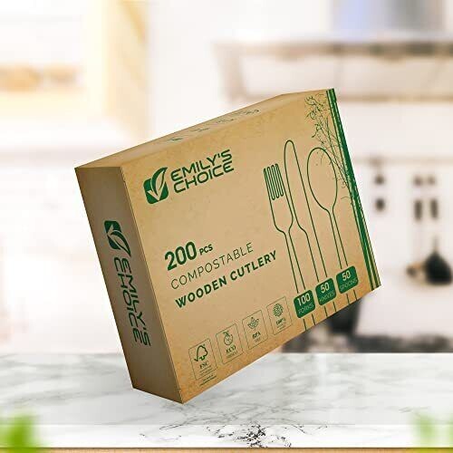 200 Pc Disposable/biodegradable Wooden Cutlery/compostable Utensils Set