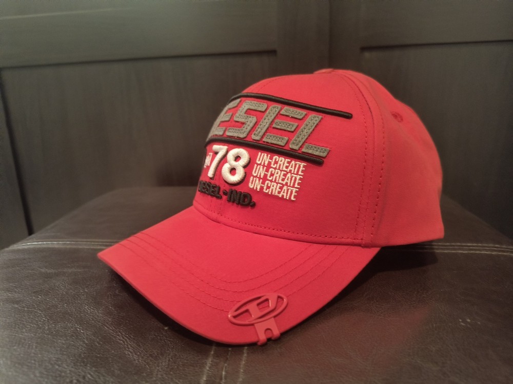 Diesel Distressed Denim Hat Red