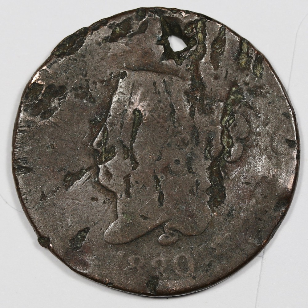 1820 Large Cent.  Holed.  212548