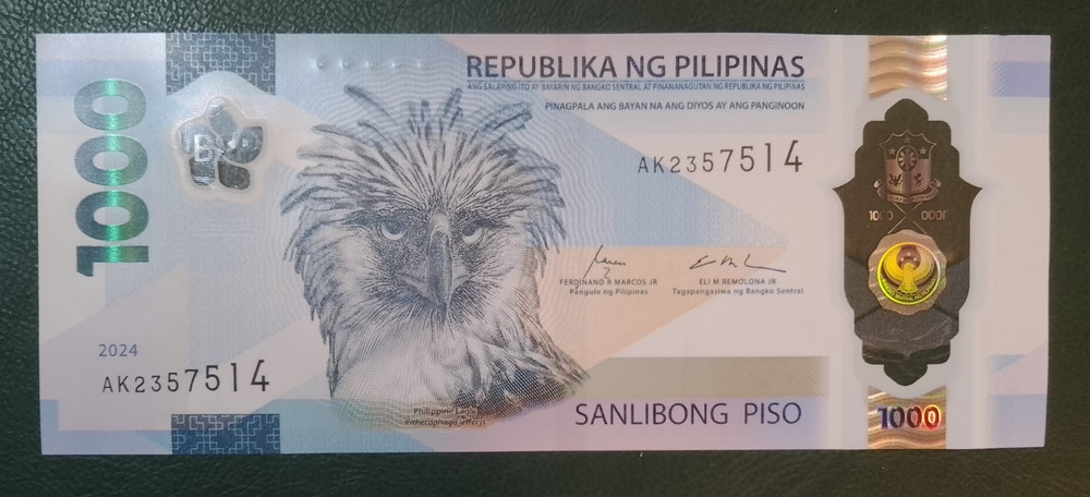 2024 Philippines Banknote P1000 Peso UNC Polymer NEW Eagle - x2 - Sequential
