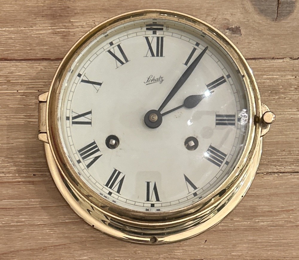 VINTAGE SCHATZ GERMAN SHIP’S BELL CLOCK MARITIME (Missing Key)