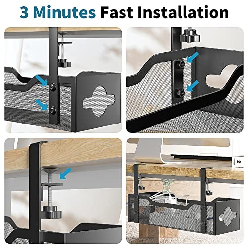 Under Desk Cable Management Tray 2 Pack, Cable Management 13.38"-2 pack Black