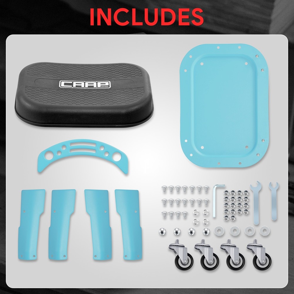 Removable Mechanic Stool Rolling Workshop Mobile Seat w/ Storage Tray Sky Blue