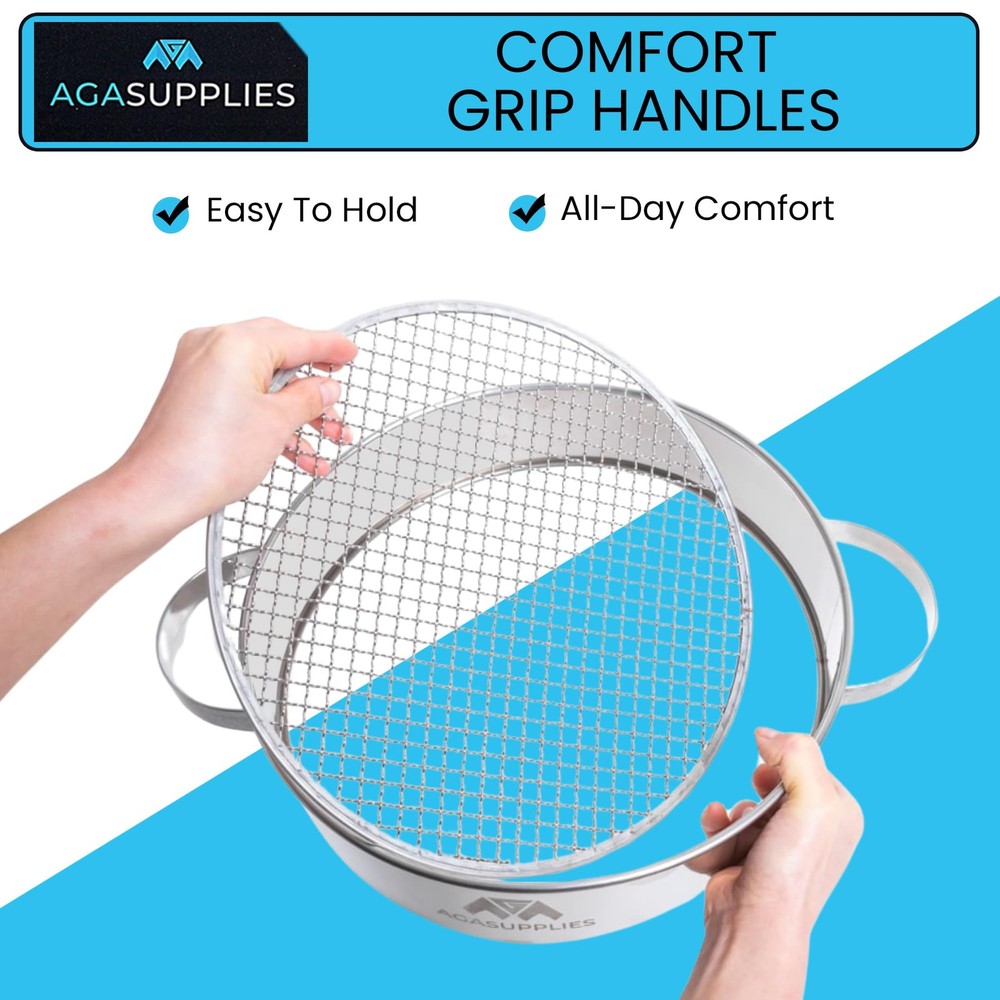 Soil Sifter Set with Handles & 3 Replaceable Mesh Sifters – 30 Cm Stainless S...
