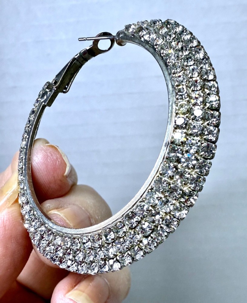 Vintage Pierced Stud Earrings Crystal Rhinestone Hoops