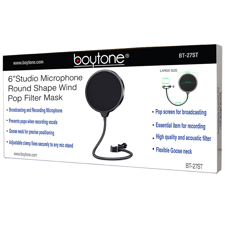 Boytone BT-27ST Upgraded Microphone Pop Filter Mask Shield, Double Layered