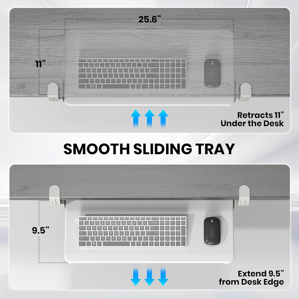 Keyboard Tray under Desk, Pull Out Keyboard & Mouse Tray with Adjustable C-Clamp