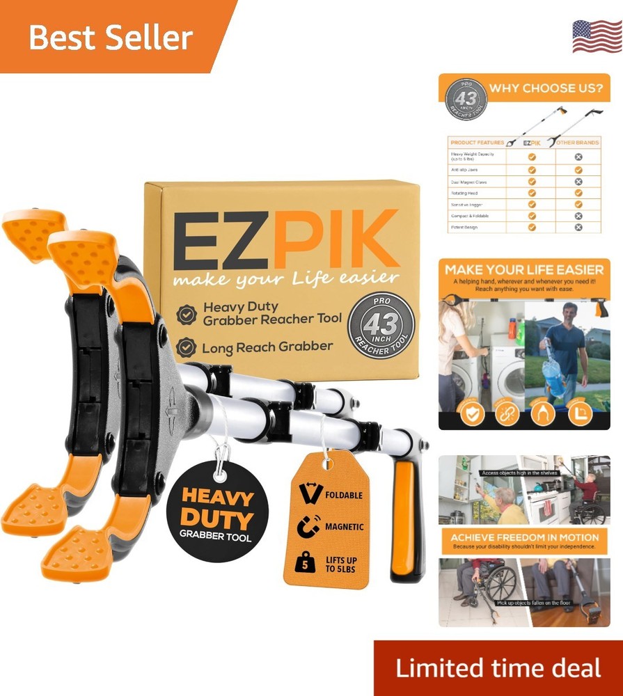 Compact 43" Foldable Reachers - Lightweight Grabber Tools for Seniors (2-Pack)