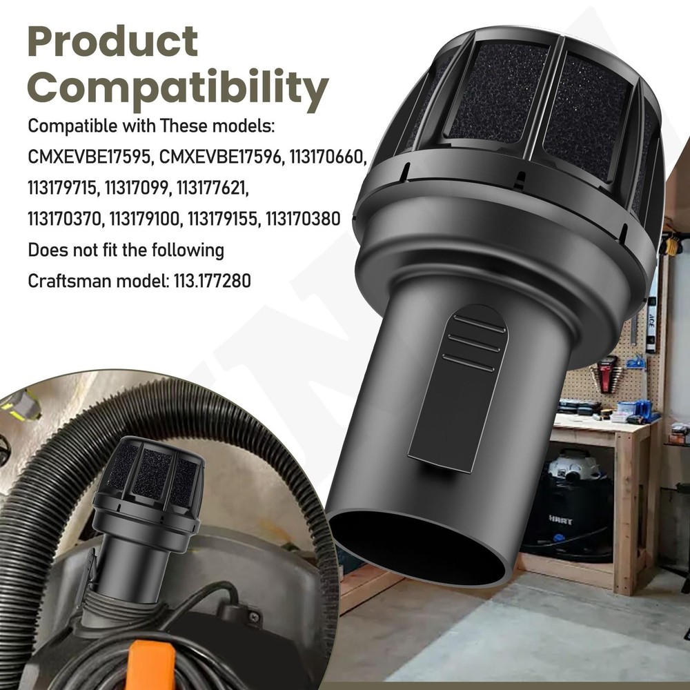 Muffler Diffuser Wet/Dry Vac 2 inches (inside) x 2.25 (outside), Black