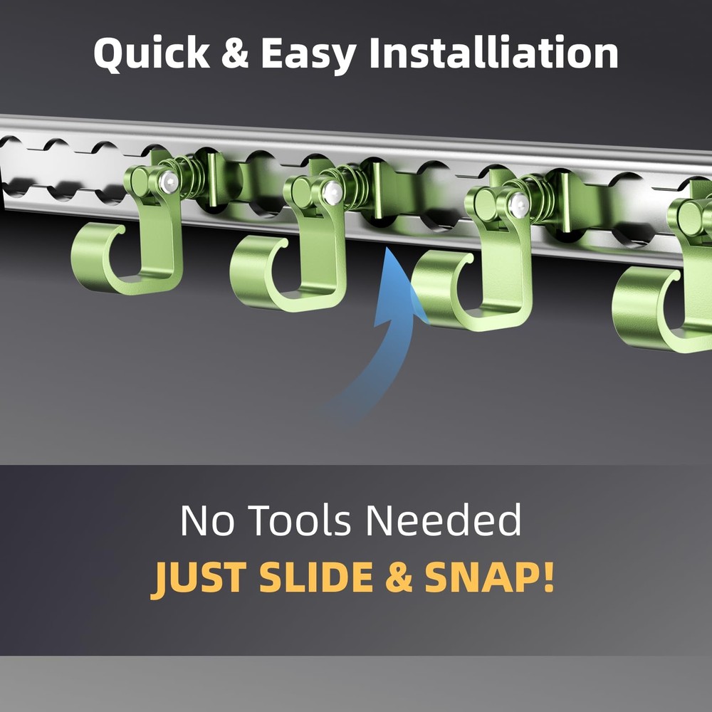 4 Pack L Track Hooks with Single Stud Fitting, Spring-Loaded Adjustable Green