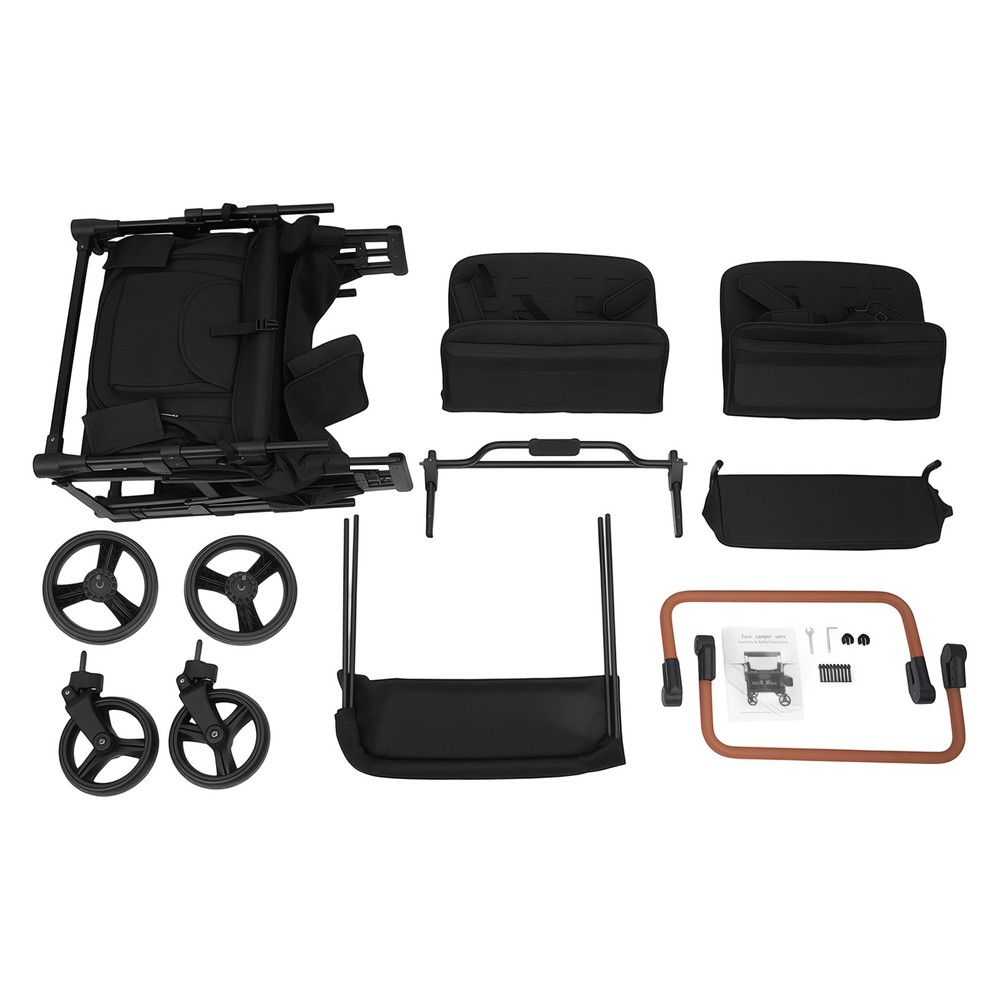 Stroller Wagon 4 Seats Quad Collapsible Stroller with Adjustable Handle & Canopy