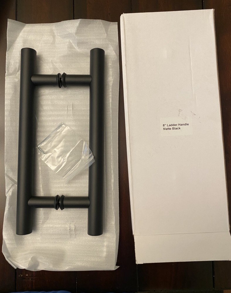 Matte Black Shower Door Handle - 8" H-Style Ladder Pull (1" diameter)