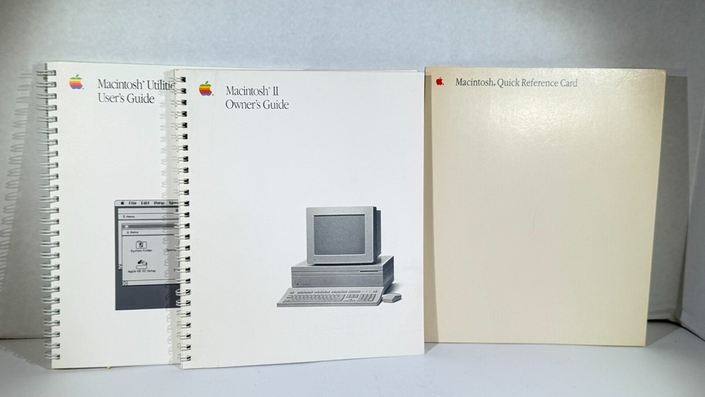 Vintage Macintosh Manuals! Mac II Owner's Guide, Utilities User's Guide,Ref Card