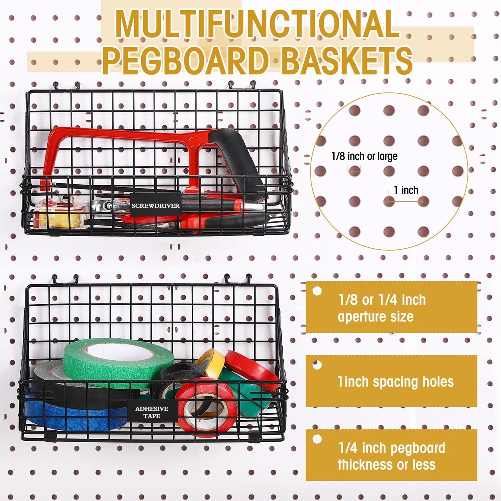 4 Pcs Peg Board Bins and Baskets Peg Board Organizer Pegboard Pegboard Basket...