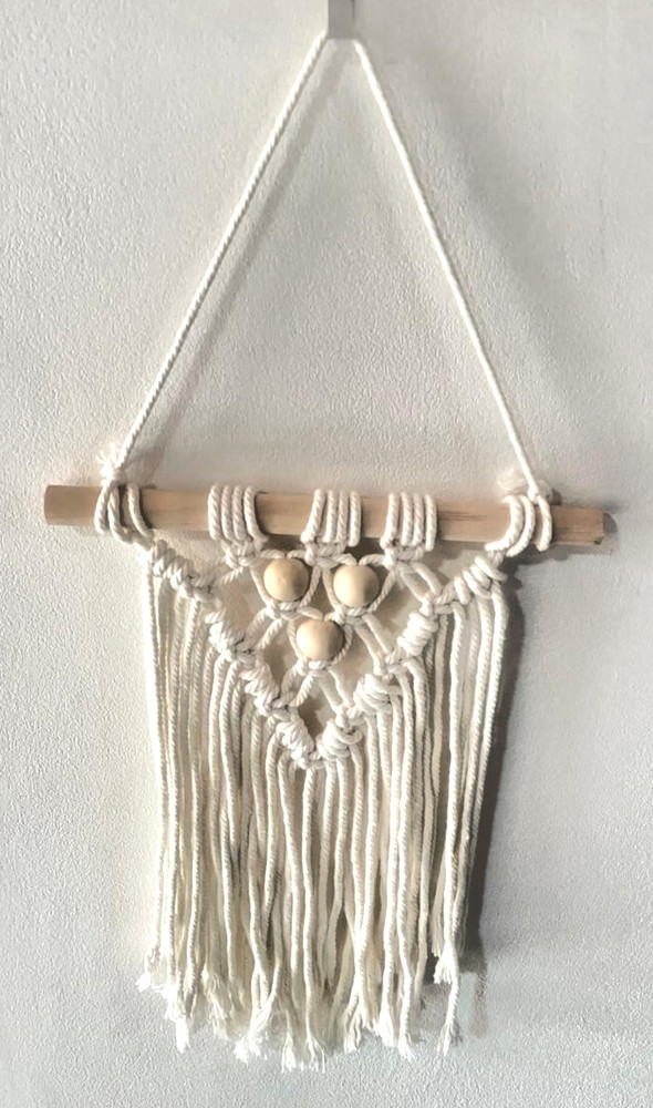 2-Piece Handmade Boho Macrame Wall Hanging Decor with Wooden Beads & Dowel