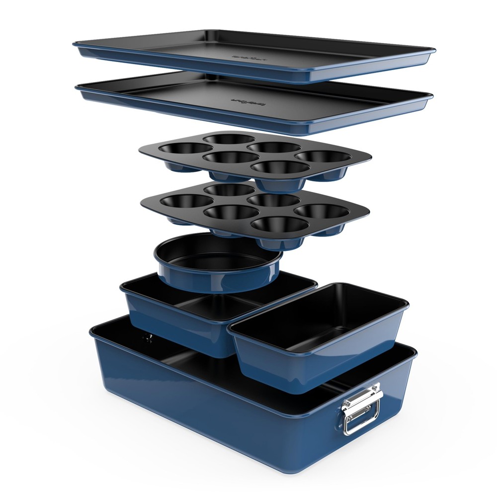 NutriChef 8-Piece Nonstick Bakeware Set - Baking Tray 15.4", Blue