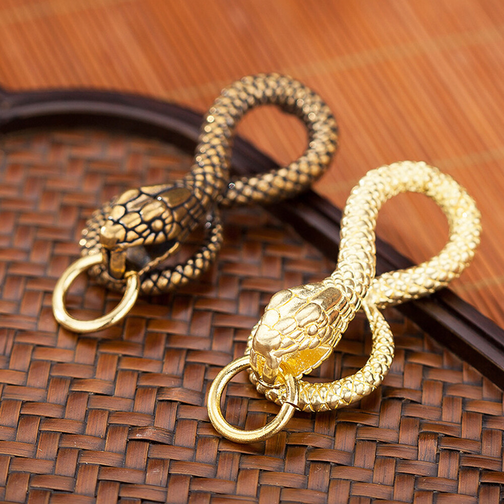 Solid Brass Snake Cobra Keychains Key Ring Holder Hook Gold Belt Clip Buckle DIY