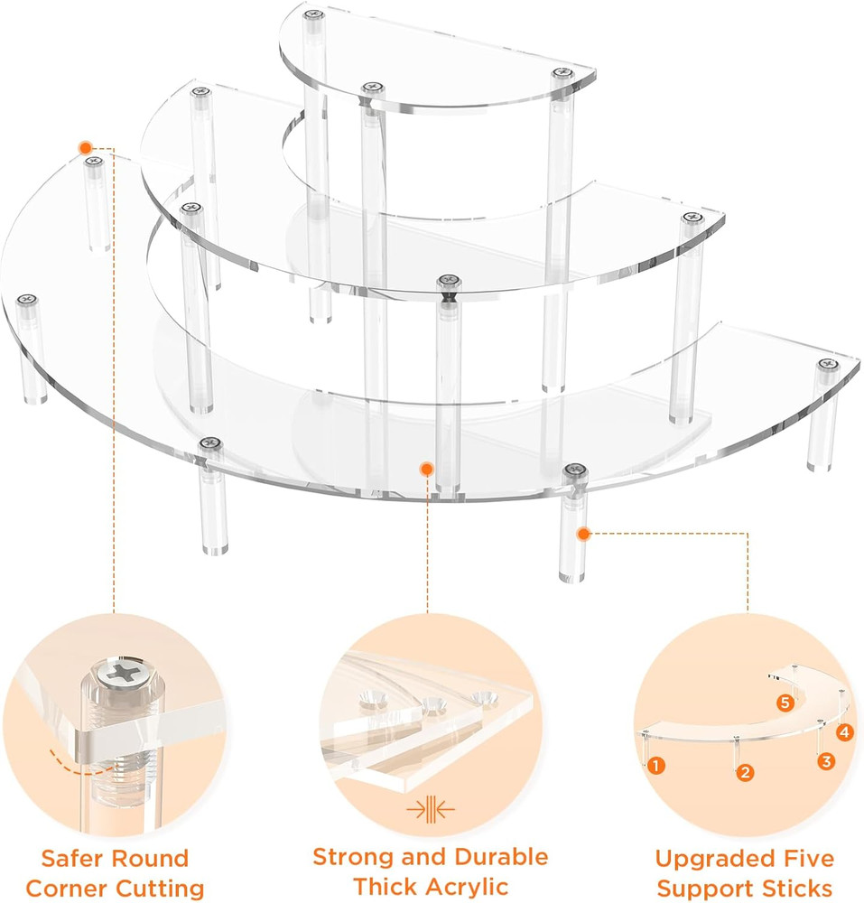 3 Tier Acrylic Display Risers 2 Pack, Half Moon Cupcake Stand, Clear Perfume Org