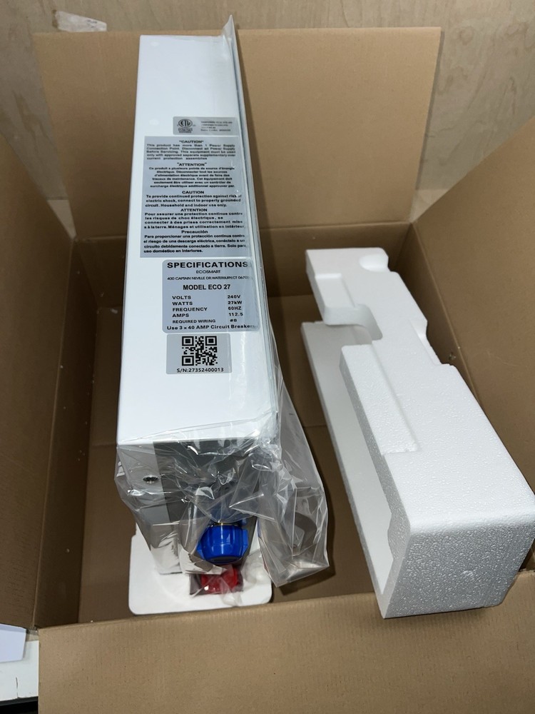 EcoSmart ECO 27 Electric Tankless Water Heater, 27 KW at 240 Volts, 112.5 Amps