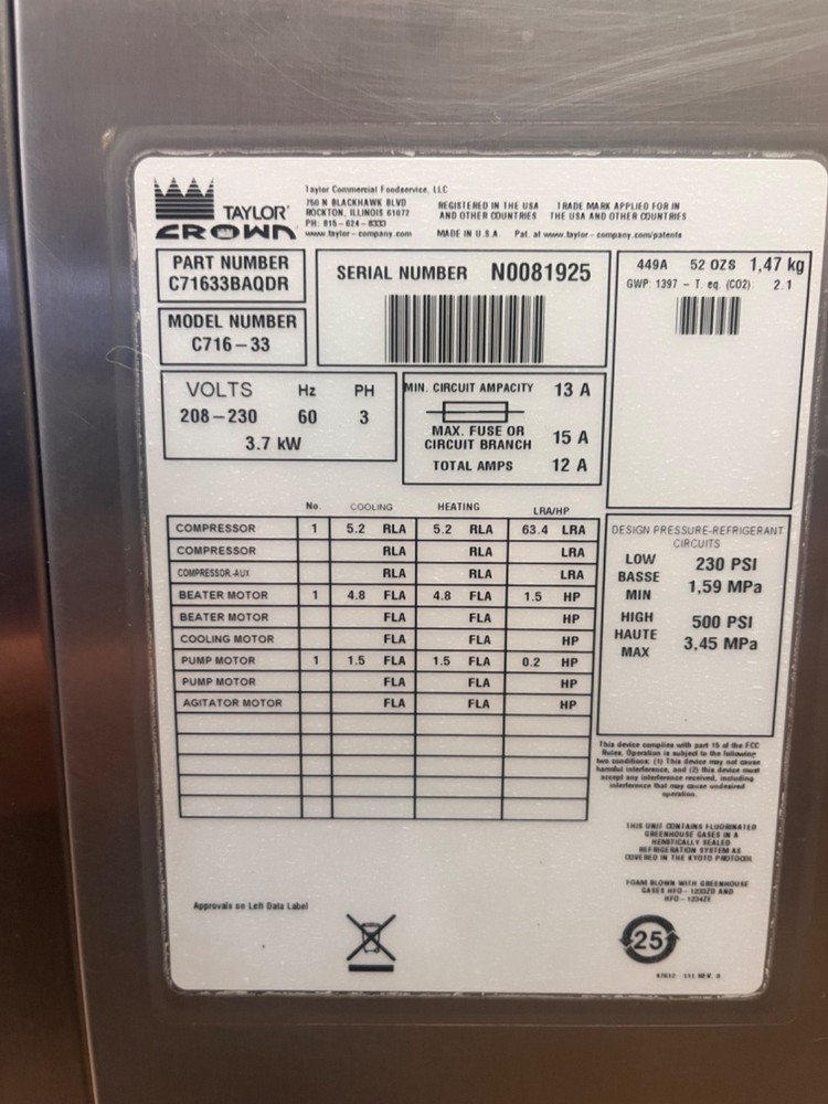 TAYLOR MULTI FLAVOR MODEL C716-33 SOFT SERVE MACHINE