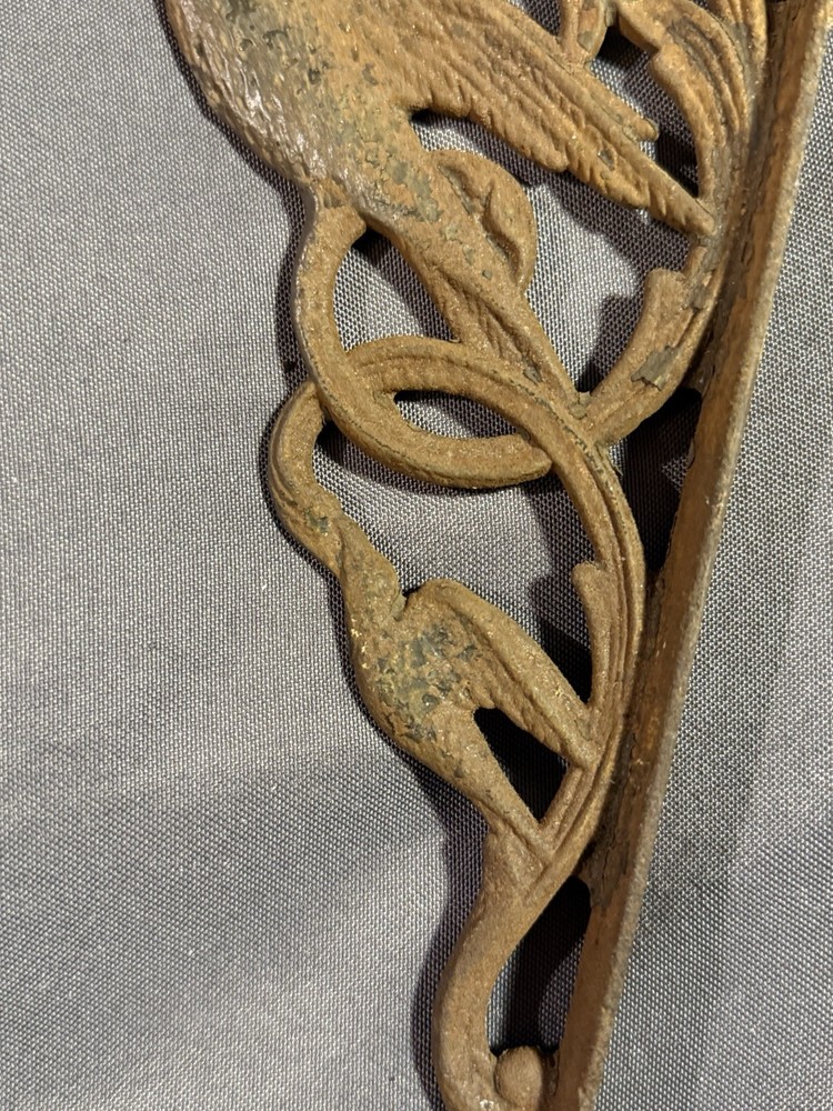 Antique Salvage Cast Iron Shelf Bracket w/ Bird & Vine