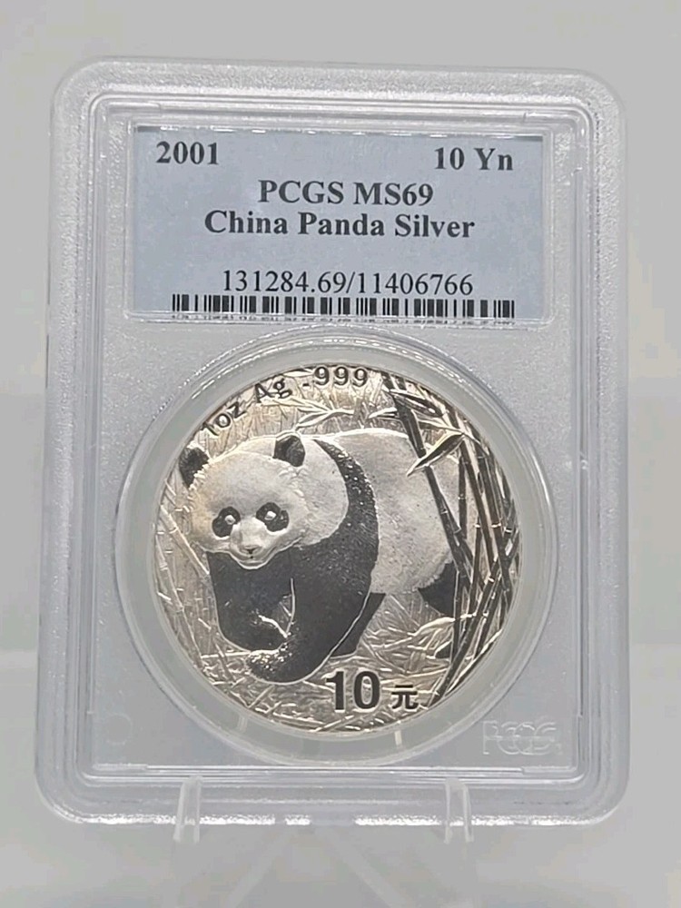 2001 China  1oz . Silver Panda 10 Yn PCGS MS 69