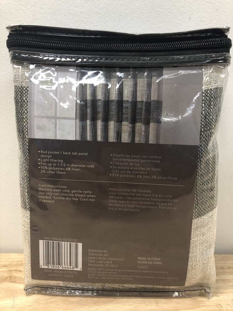 Allen + Roth 95-in Back Tab Curtains, Black - single Panel