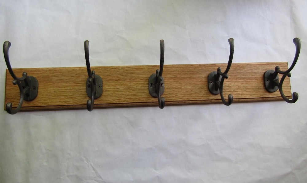 Rustic Oak coat hook rack rail Solid Wooden Wall Mounted cast iron Hat and Coat