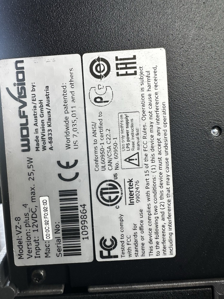WolfVision VZ-8 Plus 4 1080p 60FPS Document Camera Visualizer w/Bundle