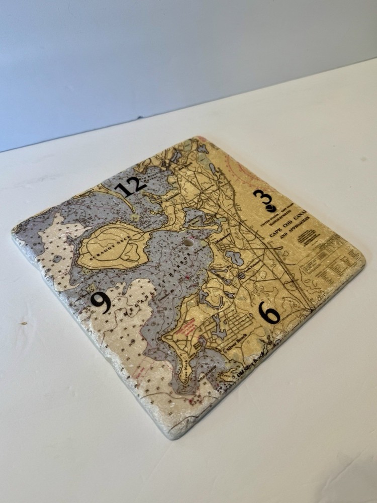 Nautical Chart Cape Cod Canal Clock Face(only)Botticino Marble HandCrafted N.Eng