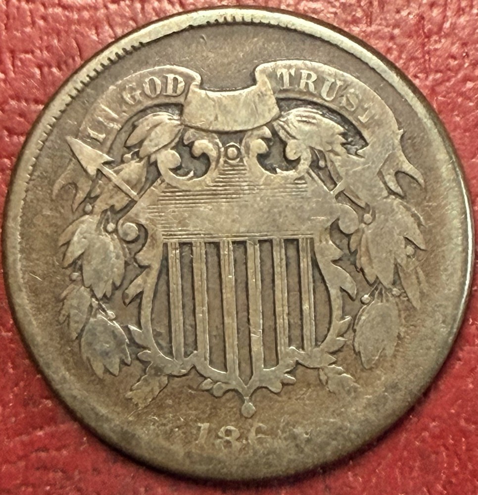 1864 Two Cent Piece. Better Grade. Free Shipping