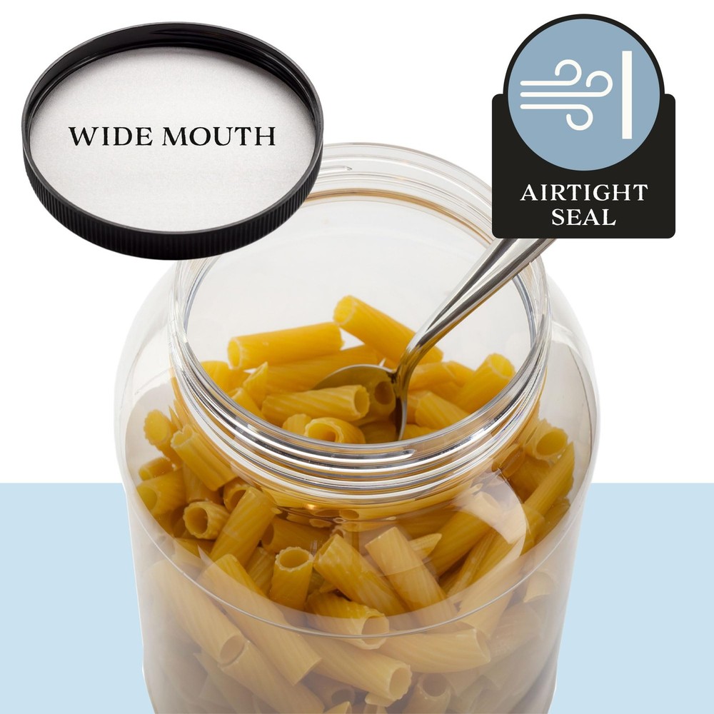 Cornucopia Brands Gallon Plastic Jars (2-Pack) Clear Round Containers w/Black