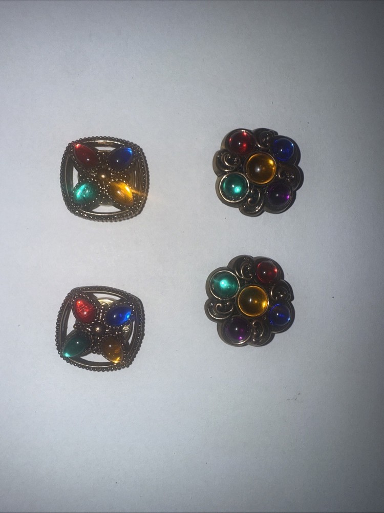 4 Vintage Shirt Button Covers With Colored Stones