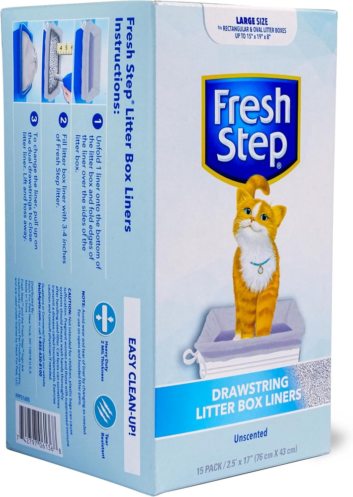 Fresh Step Drawstring Cat Litter Box Liners, Unscented, Size Large, 30" X 17" |