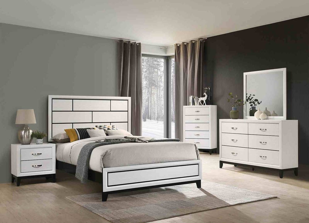 Contemporary Style Eastern King Size 1pc Bed Set Panel Headboard Two Tone Design