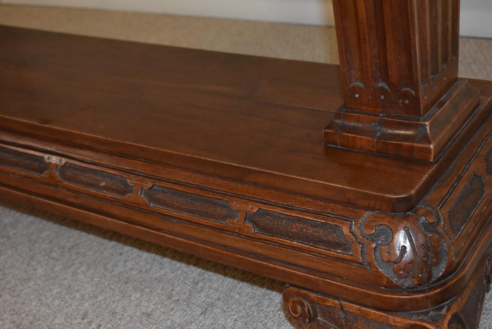 Antique Walnut Library Table Claw Feet Circa 1910 Fluted Columns